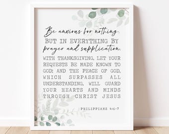 Be Anxious For Nothing Philippians 4:6-7, Motivational Bible Verse, Green Wall Art, Inspirational Bible Quotes, Grace Gift DIGITAL DOWNLOAD