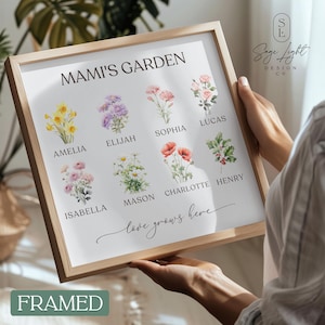 Personalized Mami&#39;s Garden Sign Framed Print - Birth Flower Gift for Mami - Custom Grandkids Names - Mother’s Day Gift for Mami