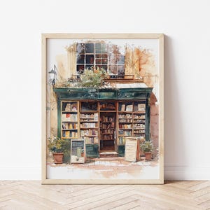 Zewnętrzny wydruk akwarelowy księgarni, plakat książkowy, dzieło sztuki książkowej, wydruk biblioteczny, plakat do czytania, prezenty dla miłośników książek CYFROWE POBIERANIE