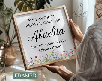 Personalized "My Favorite People Call Me Abuelita” Print - Custom Grandkids Names - Mother’s Day Gift - Framed Wall Art