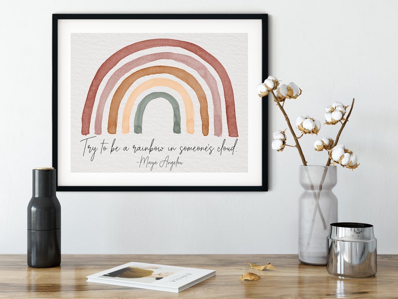 Maya Angelou Quote Be a Rainbow Watercolor Wall Art Terra Etsy