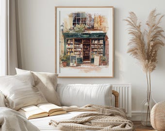 Bookshop Exterior Watercolor Art Print,  Bookish Poster, Bookish Artwork, Library Print, Reading Poster, Book Lover Gifts, Reading Nook Art
