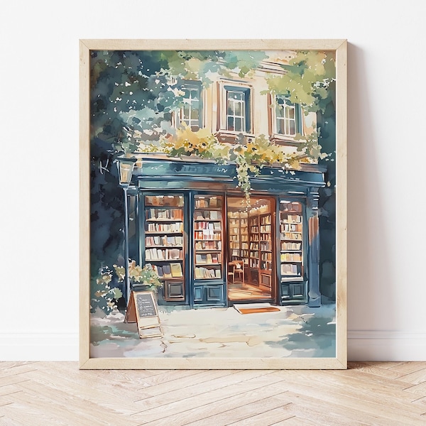 New York Bookshop, Watercolor Art Print,  Bookish Poster, Bookish Artwork, Library Print, Reading Poster, Book Lover Gifts DIGITAL DOWNLOAD