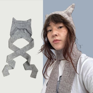 パターン スカーフ付き猫の帽子 初心者向け編み物パターン