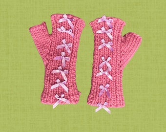 PATTERN coquette fingerless gloves | adult wrist warmer knitting pattern beginner friendly