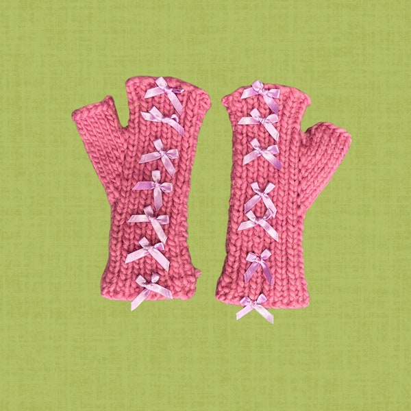 PATTERN coquette fingerless gloves | adult wrist warmer knitting pattern beginner friendly