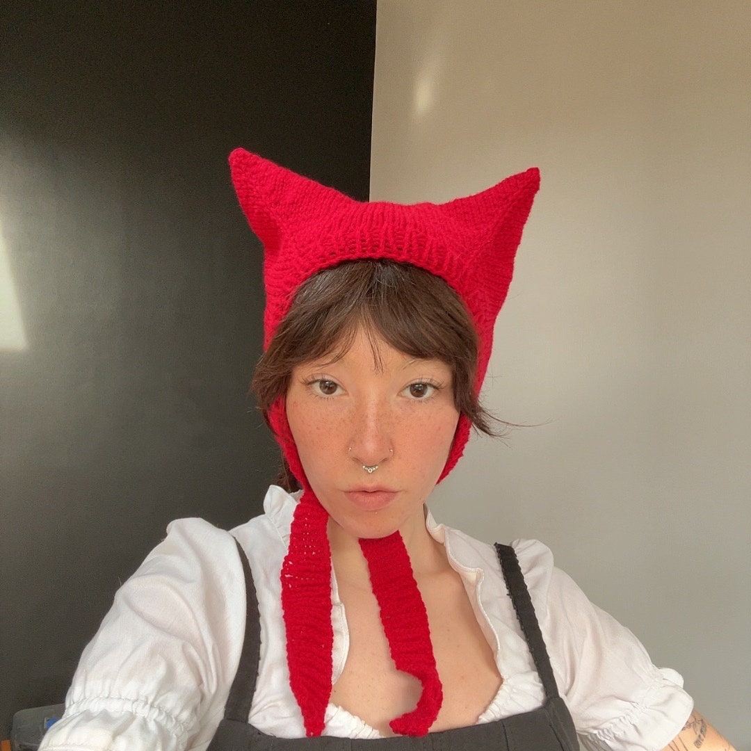 PATTERN for an Adult Knitted Devil Hat / Halloween Horn Hat That Ties Under Chin Etsy