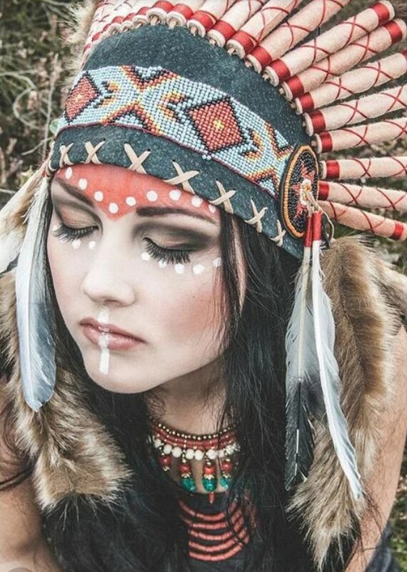 Indian Lady With Headdress/Feathers/Jewelry Full Round Diamond | Etsy