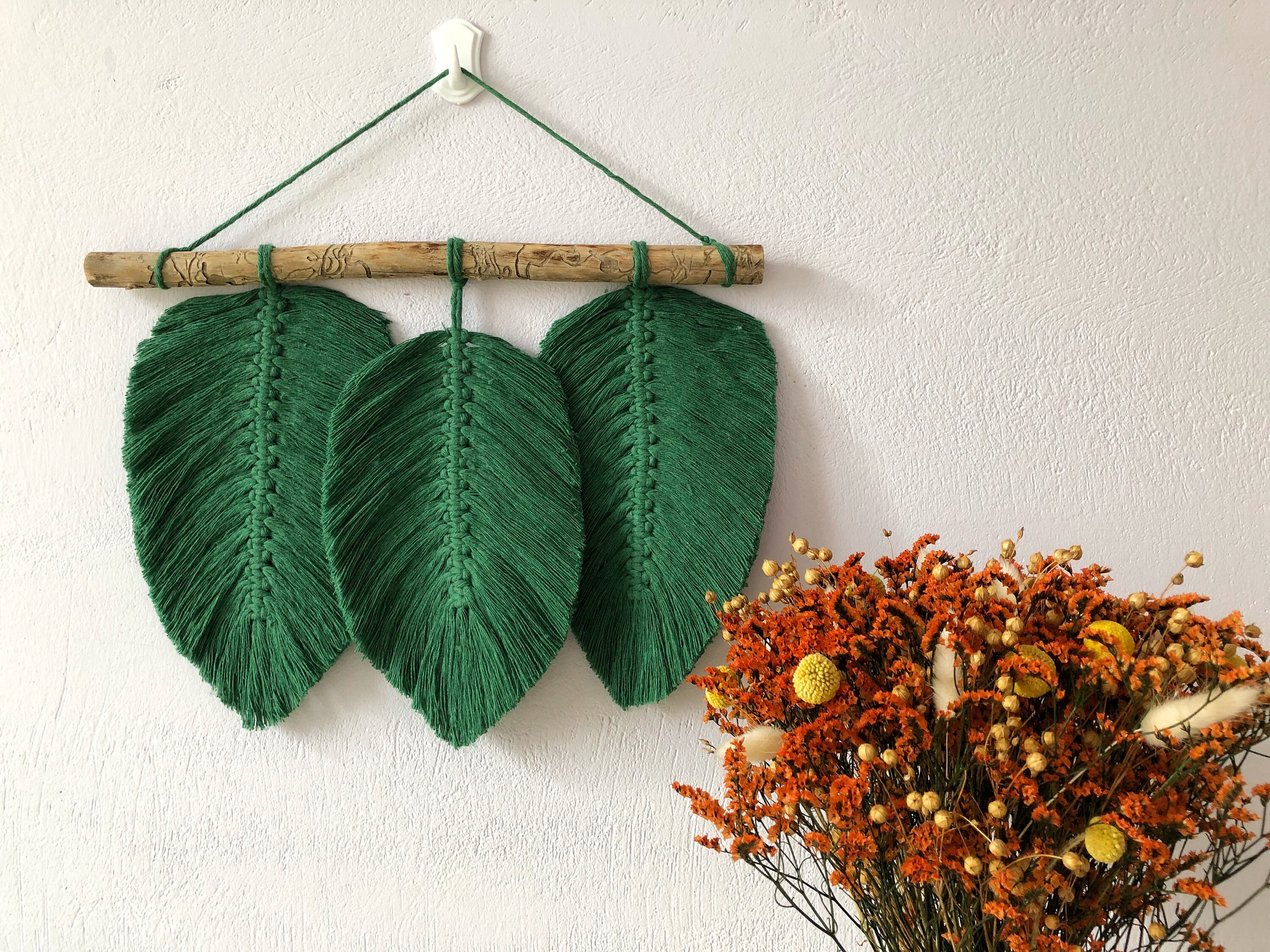 Green Leaves Macrame Wall Hanging is Bohemian Wall Art. Etsy