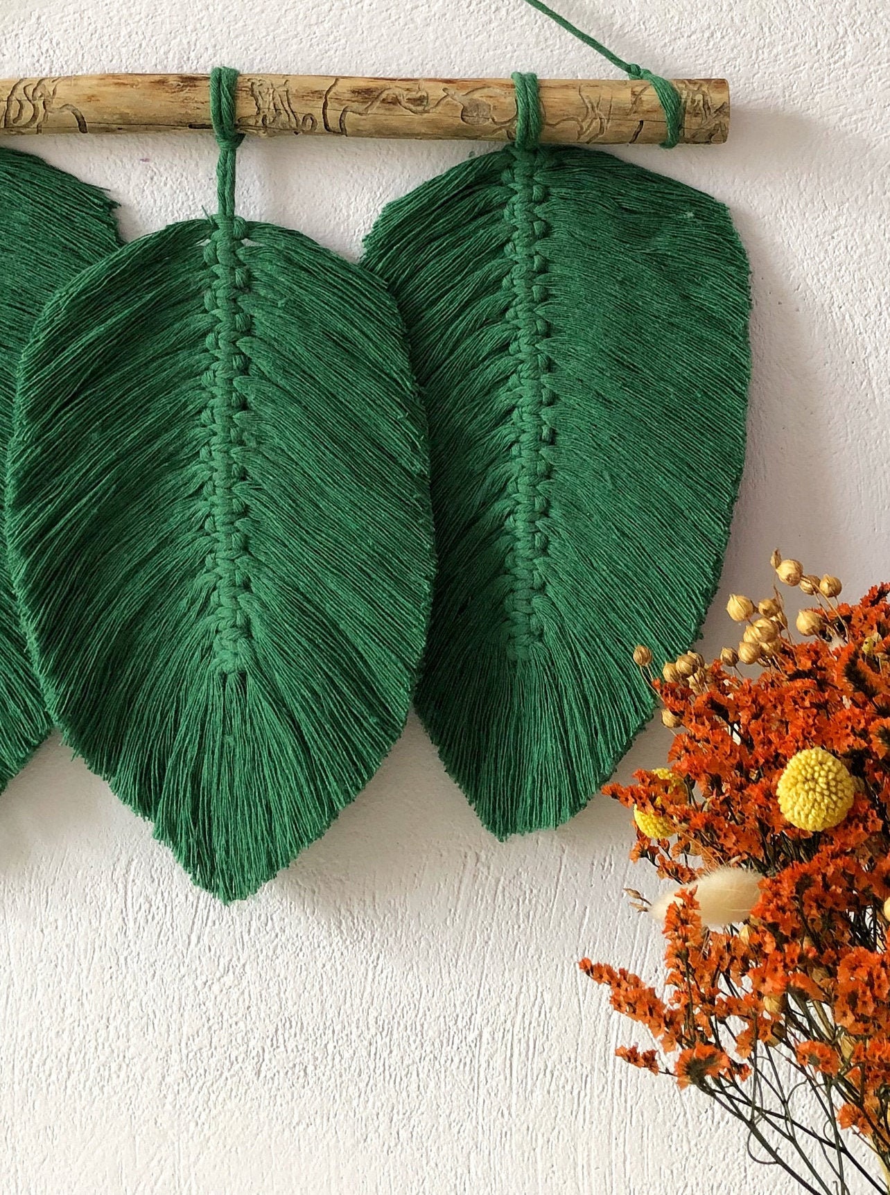 Green Leaves Macrame Wall Hanging is Bohemian Wall Art. Etsy
