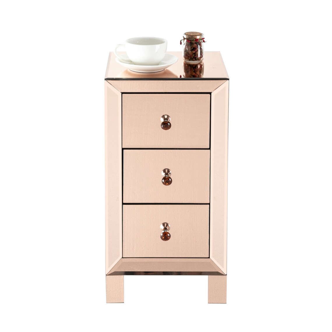 Mirrored Rose Gold Nightstand 3Drawers Bedside Table Etsy