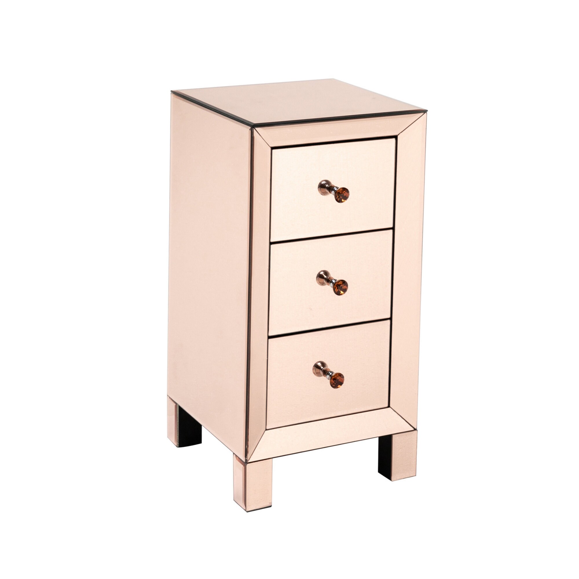 Mirrored Rose Gold Nightstand 3Drawers Bedside Table Etsy