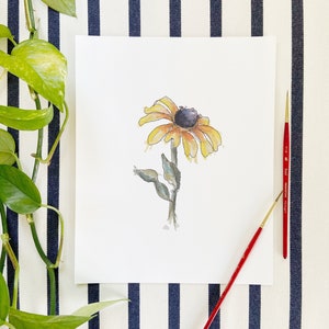 Abstract Blind One Line Black-Eyed Susan Watercolor Flower/Hand-Painted Watercolor Print