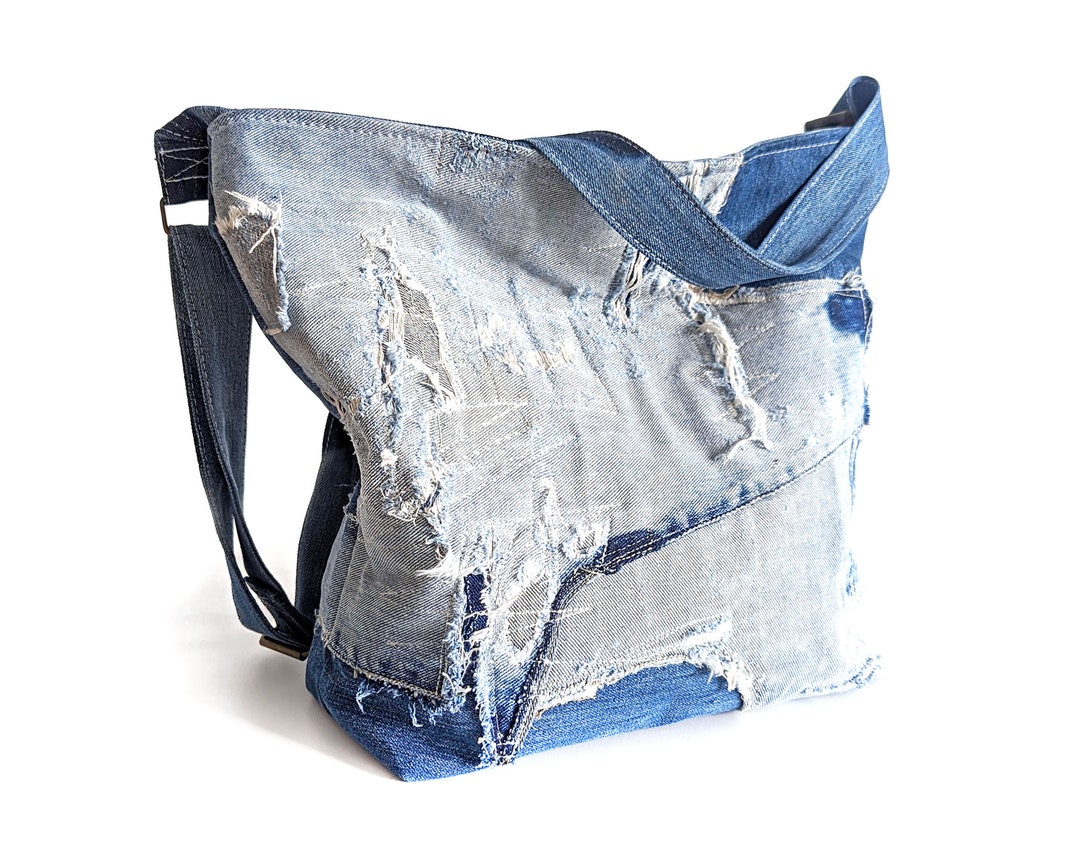 Upcycled Ripped Jeans Hobo Bag Grunge Crossbody Purse From - Etsy
