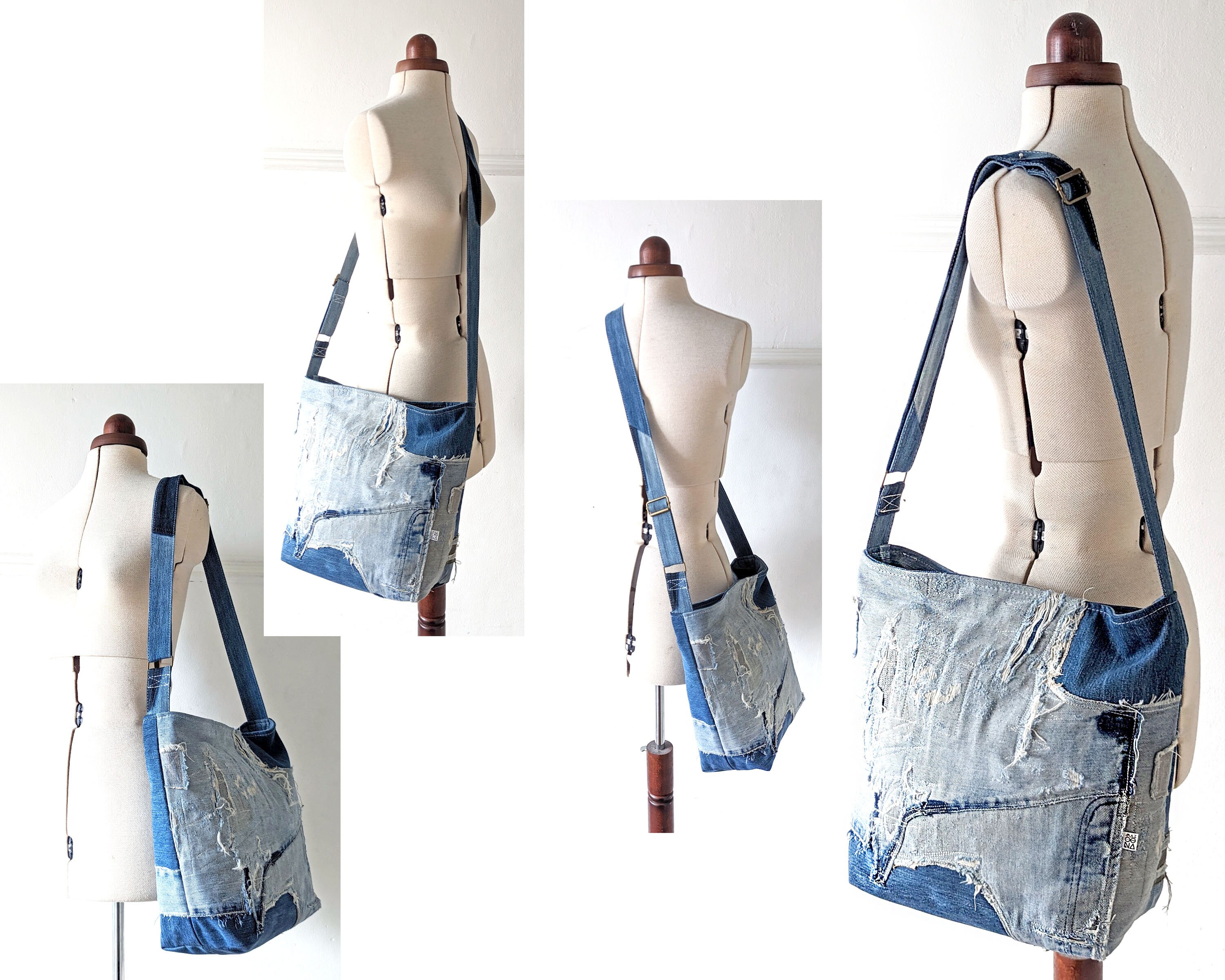 Upcycled Ripped Jeans Hobo Bag Grunge Crossbody Purse From - Etsy