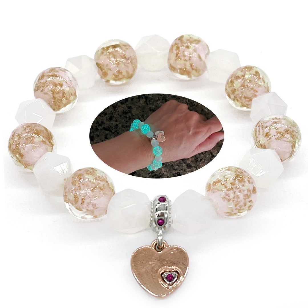 Firefly Beads With Quartz Gemstone Beads Bracelet, Glow in the Dark