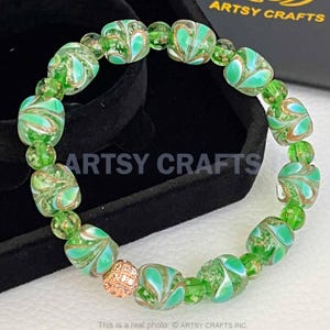 Peacock Feather Glow in the Dark Firefly Bead Bracelets, Luminous Murano Jewelry Glowing Beaded Bracelets Glowing Bangle Wristband