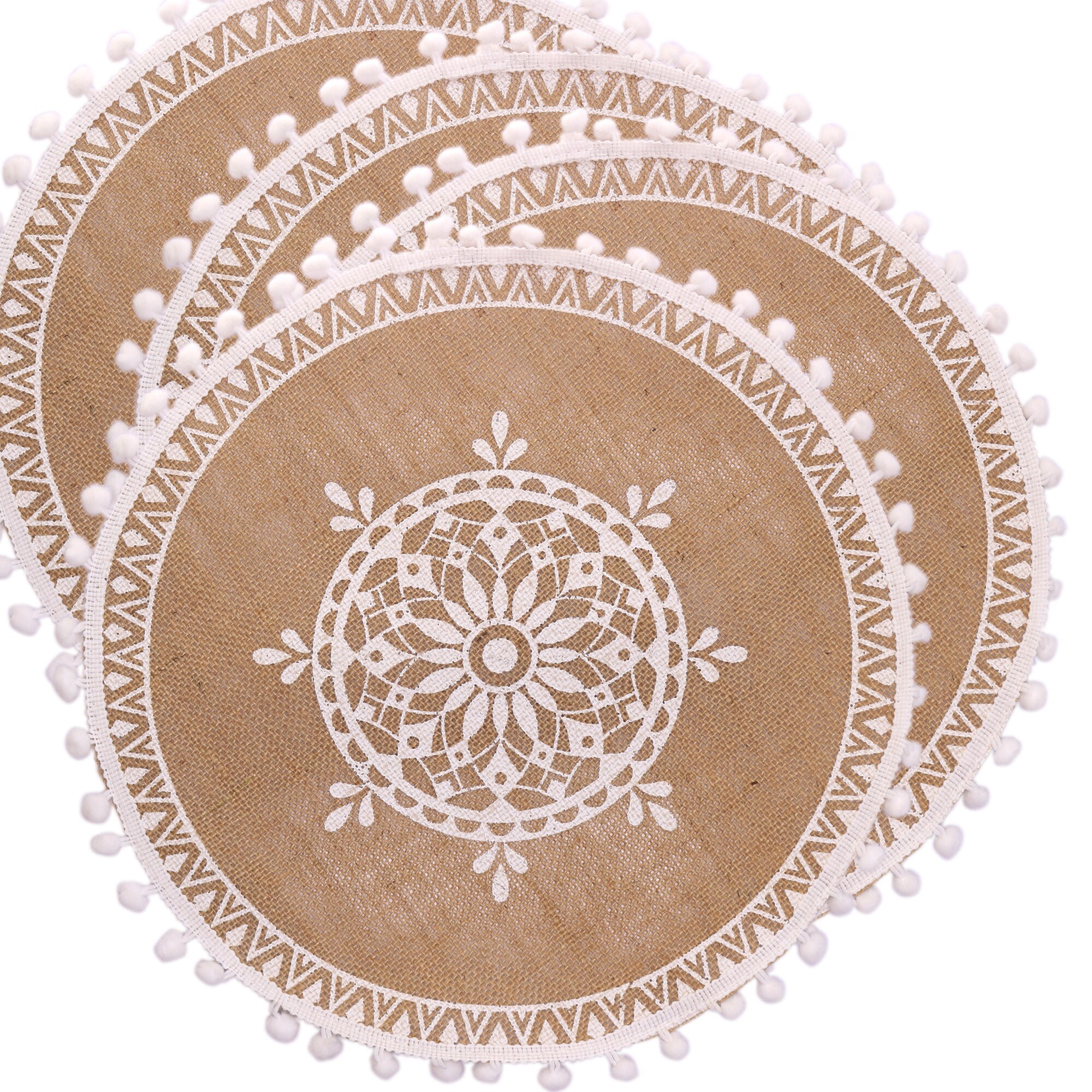 Set of 8 Round Placemats With Pom Pom 14 Burlap Etsy