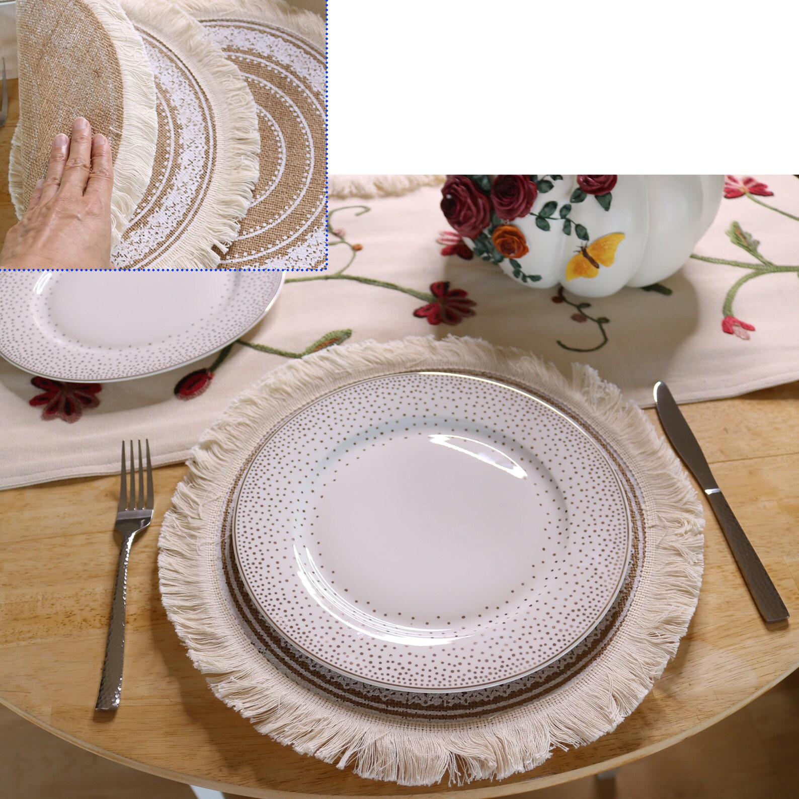Set of 8 Round Burlap Placemats 15 Boho Placemats With Etsy