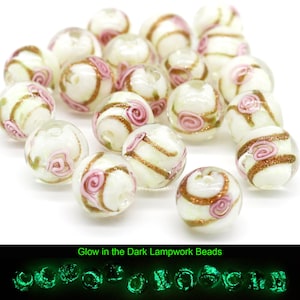 20 Pcs 12mm Luminous Rose Glass Beads, Glow in The Dark European Lampwork Beads, Flower Beads for Jewelry Making, Crafting Beads, Glow Beads