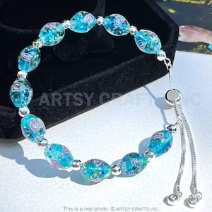 Oval Shaped Glow in the Dark Firefly Bead Bracelets, Adjustable Bracelets, Luminous Murano Jewelry Glowing Beaded Bracelets Glowing Bangle