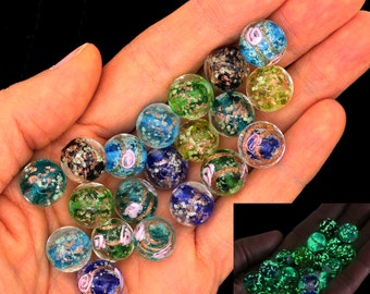 60 Pcs Glow in The Dark Glass Beads, 12mm Assorted European Lampwork Beads, Mermaid Beads for Jewelry Making, bracelets, Ocean Blue Beads