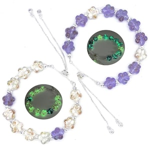 Pack of 2 Flower Shaped Glow in the Dark Firefly Bead Bracelets, Adjustable Bracelets, Luminous Murano Jewelry Glowing Beaded Bracelets