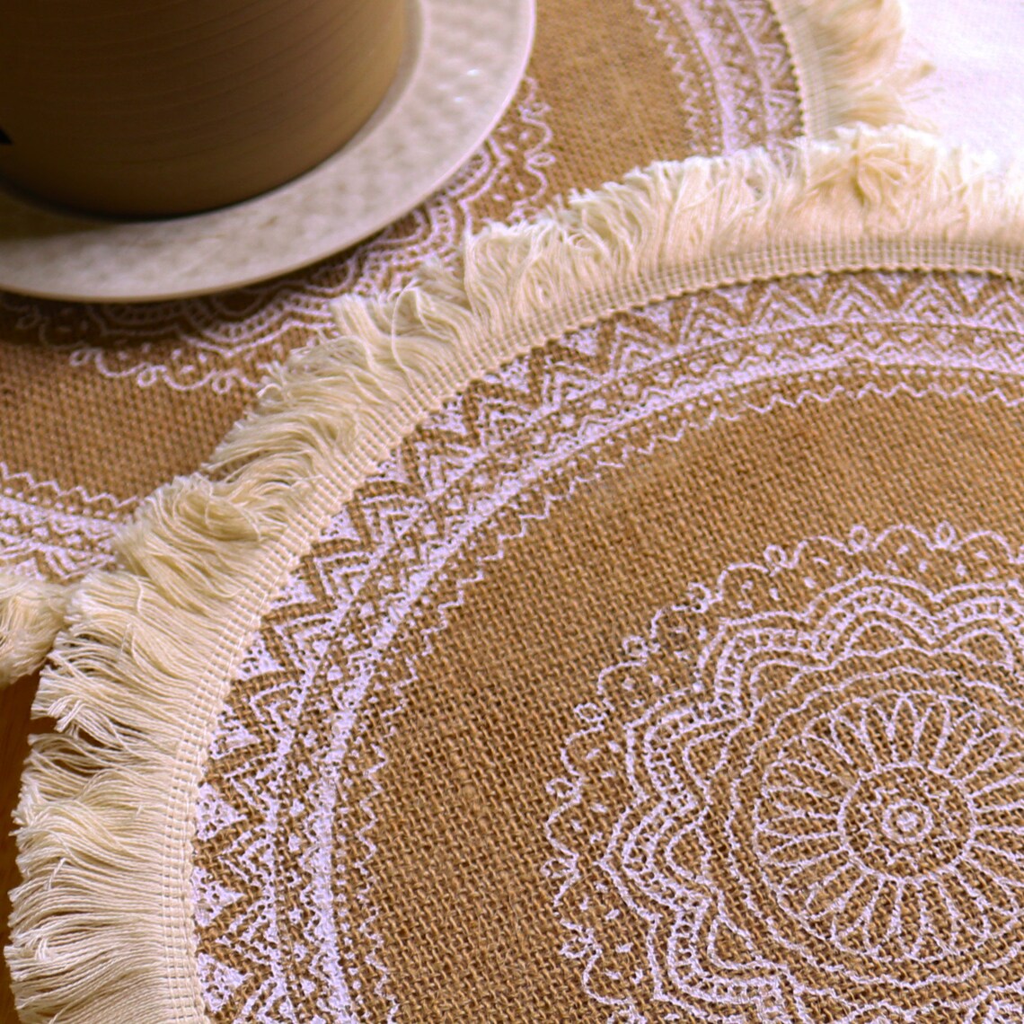 Set of 4 Round Burlap Placemats 15 Boho Placemats with Etsy