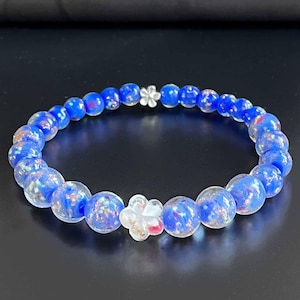 Glow in The Dark Firefly Beads Bracelets, Navy Blue Murano Glass Beaded Bracelet, Healing Crystals Anti Anxiety Trendy for Women Girls