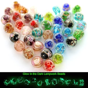 40 Pcs 20 Styles 12mm Glow in The Dark Beads, European Lampwork Bead Glow Beads Glass loose Beads for Jewelry Making, Shamballa Bracelet