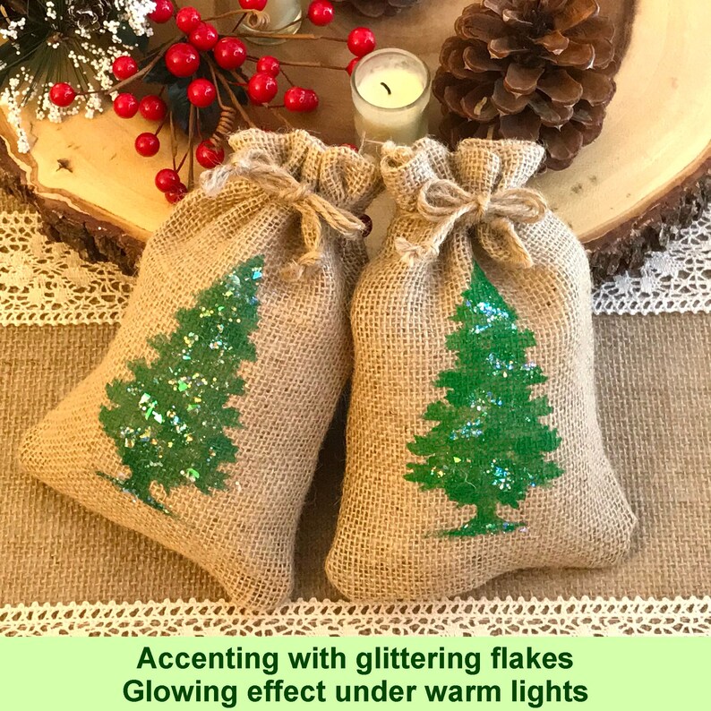 12Pack 5x7 Christmas Tree Burlap Drawstring Bags Etsy