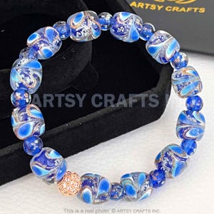 Peacock Feather Glow in the Dark Firefly Bead Bracelets, Luminous Murano Jewelry Glowing Beaded Bracelets Glowing Bangle Wristband