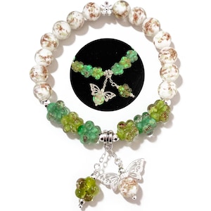 Glow in the Dark Firefly Beads Bracelet - Butterfly Flower Charm Bracelets, Inspirational Bracelets Unique Meaningful Birthday Gifts