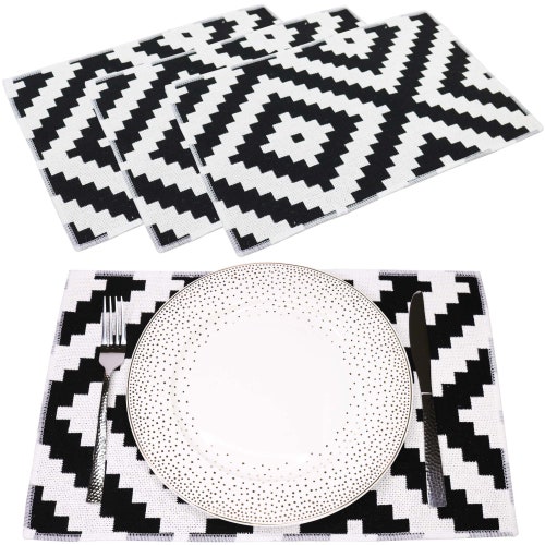 Black & White Geometric Placemat Set Scandinavian Style Etsy