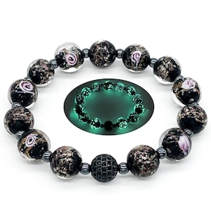 Glow in the Dark Black Firefly Beads Bracelet Healing Crystal Glowing Beaded Bracelets, Mermaid Bracelet Stretch Stackable Bangle Wristband