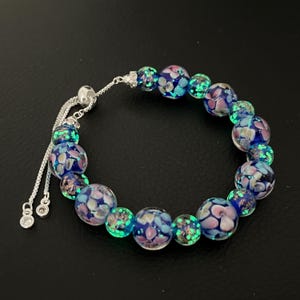 ARTSY Crafts Lily Flower Glow in the Dark Firefly Beads Bracelets, Adjustable Murano Glass Beads Jewelry for Women Stackable Bangles