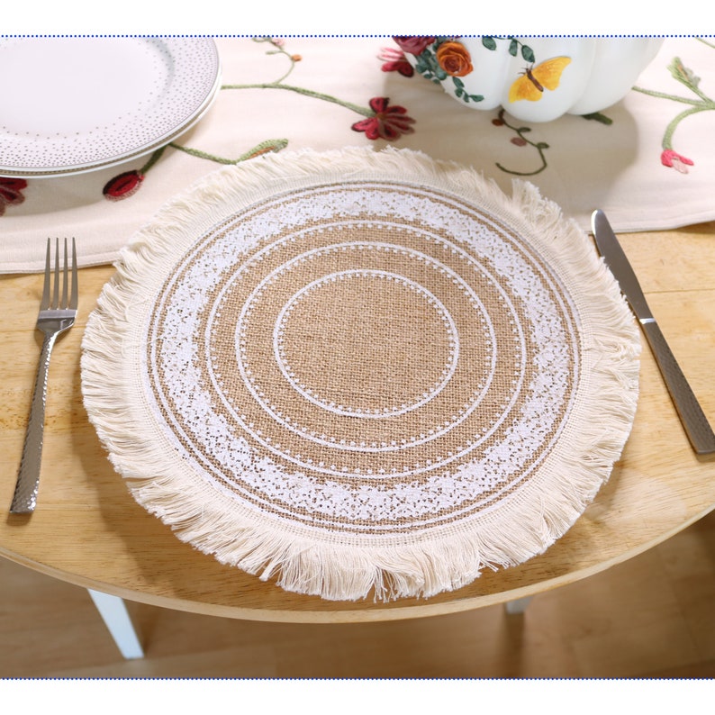 Set of 8 Round Burlap Placemats 15 Boho Placemats With Etsy