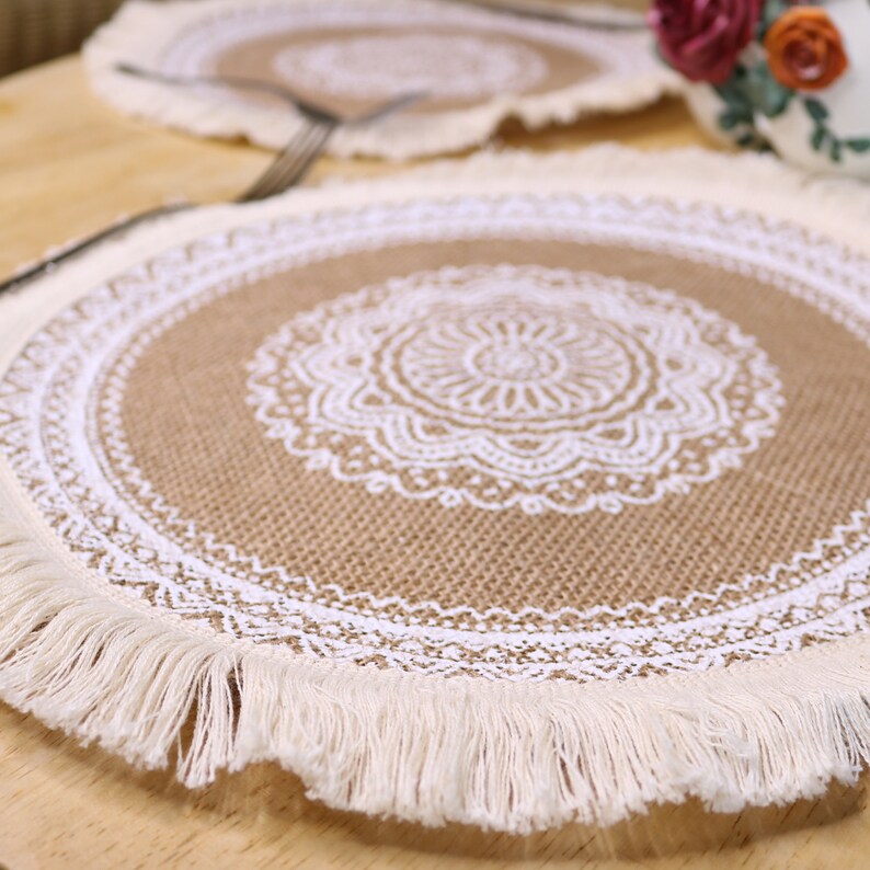 Set of 8 Round Burlap Placemats 15 Boho Placemats for Etsy