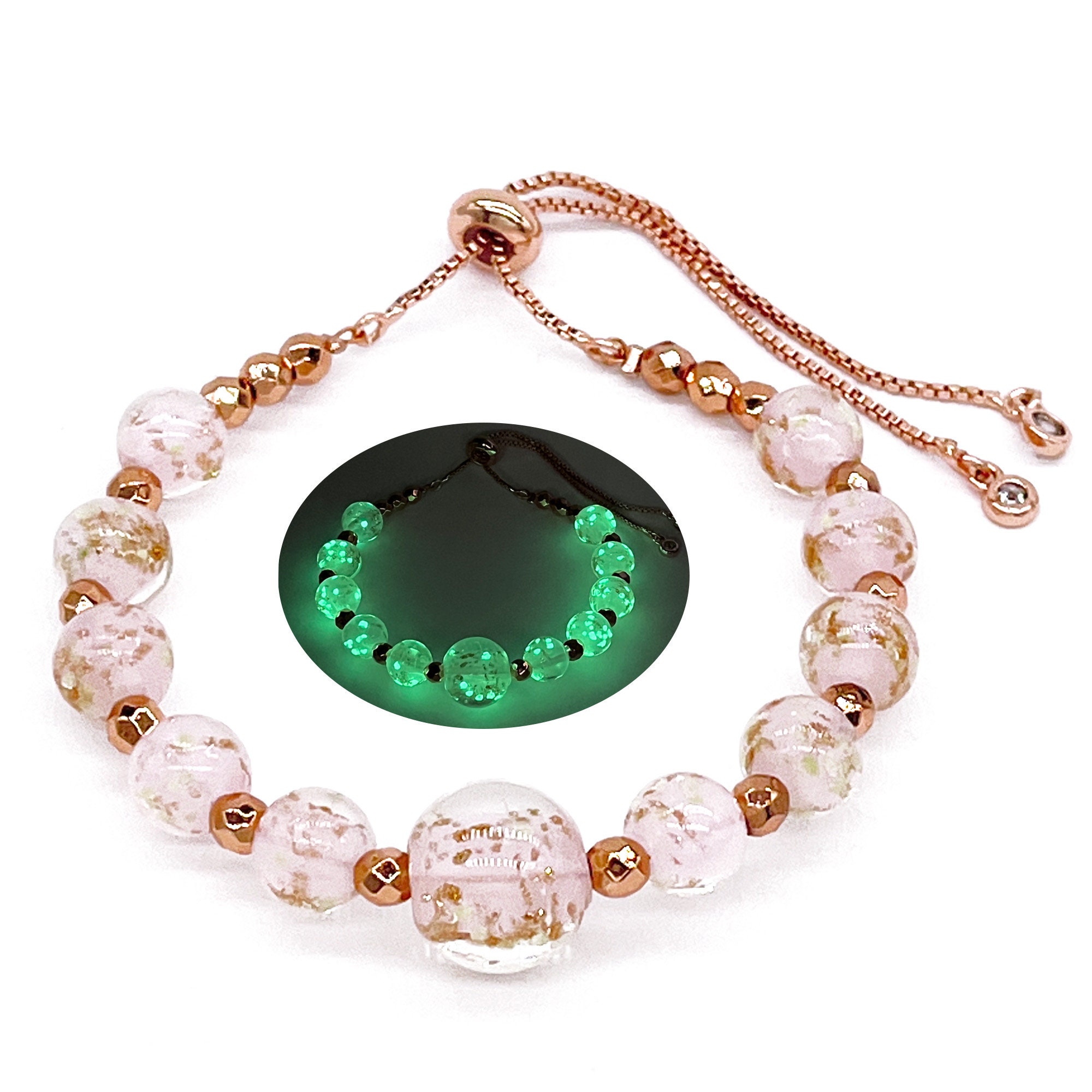 ARTSY Crafts Glow in The Dark Beaded Bracelet, Handcrafted Luminous Beads  Chakra Bracelet for Women Men, 12mm Murano Glass Beads 7 Chakras Healing