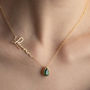 Name Necklace with Birthstone Mothers day Gift for her Anniversary Gifts for wife Birthday Gifts for her Birthstone Necklace