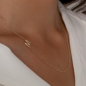 Personalized Jewelry 14k Solid Gold Sideways Necklace, G initial Necklace, M initial Necklace, J initial Necklace, Women Christmas Gifts