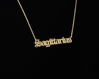 14K Gold Sagittarius Name Necklace Zodiac Sign Astrology