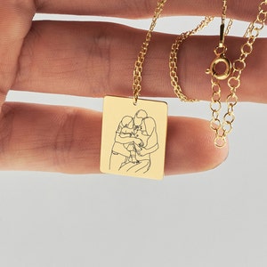 Custom Line Art Drawing Necklace, 14K gold Necklace from photo, Personalized 14K Gold Wedding Anniversary Gift, Custom Couple Gift, Mom Gift