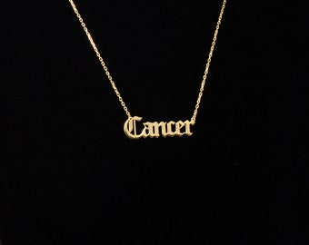 14K Gold Cancer Zodiac Necklace: Astrology Gift