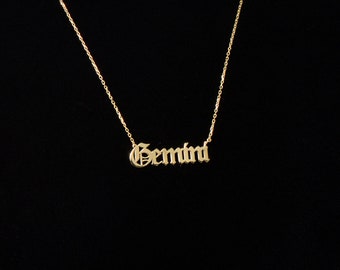 14K Gold Gemini Zodiac Necklace: Celestial Astrology Pendant