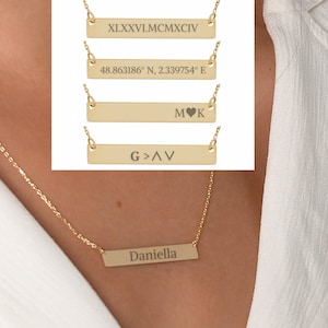 Gold Bar Necklace, Custom Name Bar Necklace, 14k Personalized Jewelry, Girlfriend Gift, Multiple Name Necklace, Christmas gifts