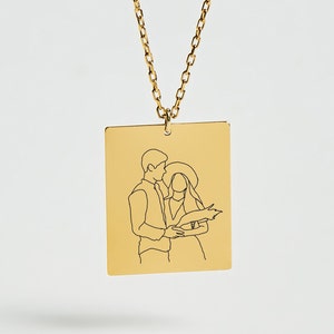 Collana con disegno artistico dalla linea personalizzata, collana in oro 14K da foto, regalo personalizzato per l'anniversario di matrimonio in oro 14K, regalo personalizzato per coppia, regalo per la mamma immagine 8