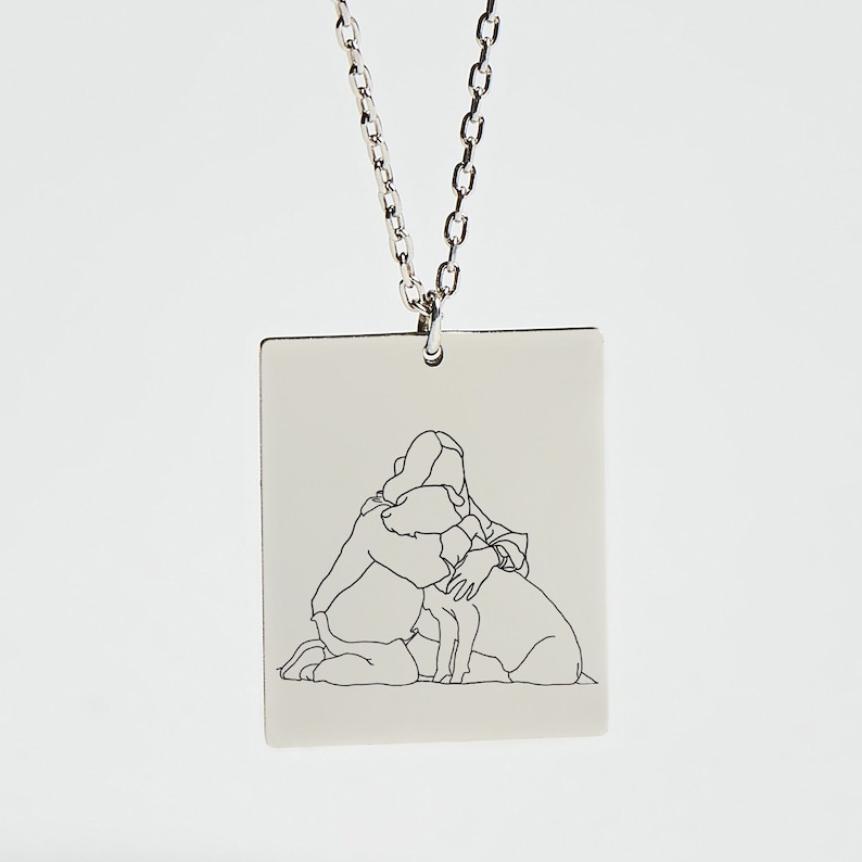 Collana con disegno artistico dalla linea personalizzata, collana in oro 14K da foto, regalo personalizzato per l'anniversario di matrimonio in oro 14K, regalo personalizzato per coppia, regalo per la mamma immagine 9