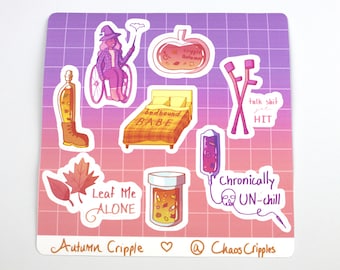 Autumn Cripple Sticker Sheet | Chronic Illness Disability Wheelchair Cane Medical Hospital Spoonie