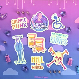 Cripple Punk Sticker Set | Behinderte Chronische Krankheiten Medizinisches Krankenhaus Rollstuhl Cane Spoonie Medikamente Verträumte Kawaii Ästhetische Unfähigkeit